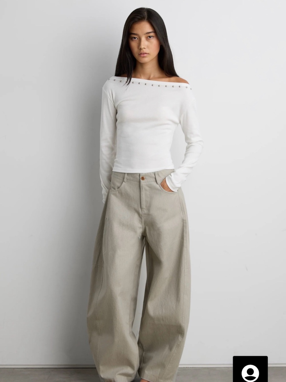 Oak + Fort off shoulder studded shirt